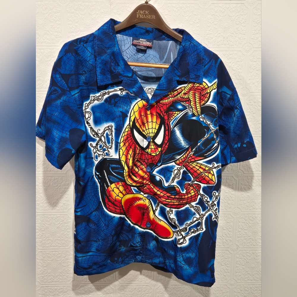 Marvel Spider-Man Blue and Red Button Down Shirt